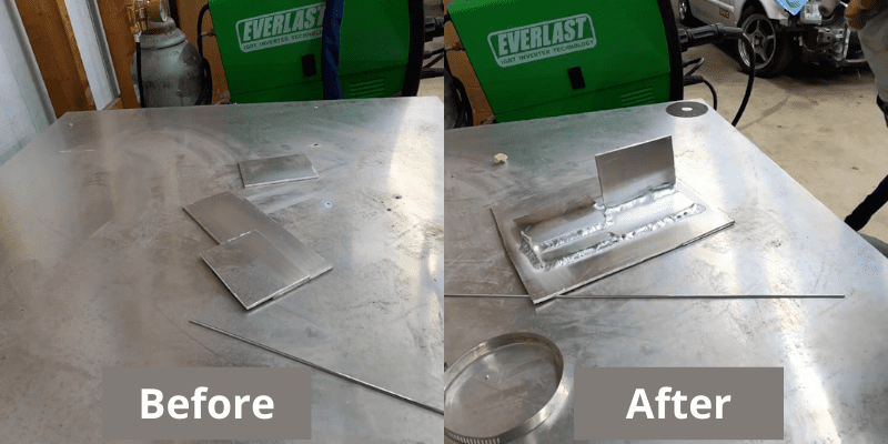 Everlast powertig 200dv result on metal before & after